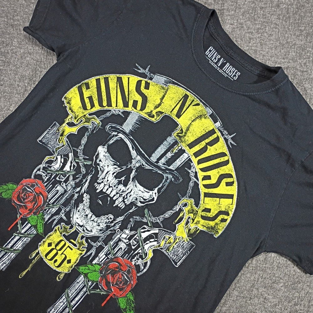 Guns N Roses Graphic Band T-Shirt Mens Large Black Skull Roses 1985 Reprint Rock
